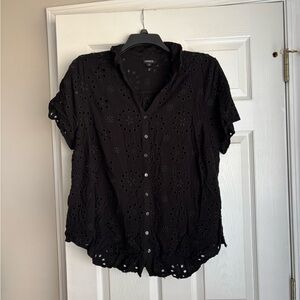 Torrid Black Eyelet Button-Up Blouse